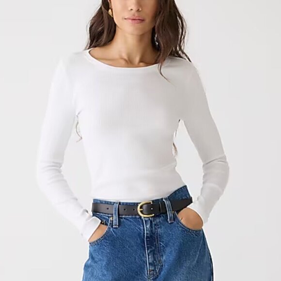 J. Crew Long Sleeve Lightweight Cotton Blend Tee Vintage Rib Green Size XXS NWT - Picture 2 of 6